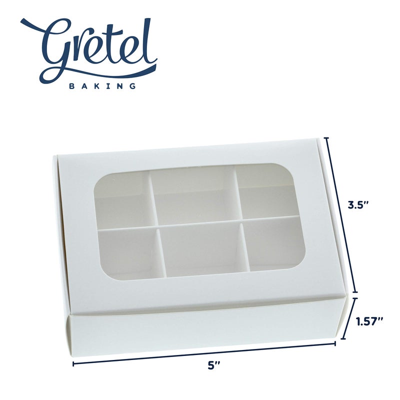 GRETEL BAKING 20pcs White Treat Boxes with Window and Dividers | 6 X-SMALL compartments | 5 x 3.5 x 1.57 in | Empty candy boxes for gift giving, truffle box - perfect for Valentine's Day - Image 5